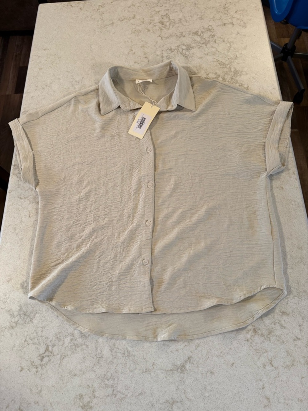 Allie Rose 🌹 Button-Up Short Sleeve Blouse-Oat